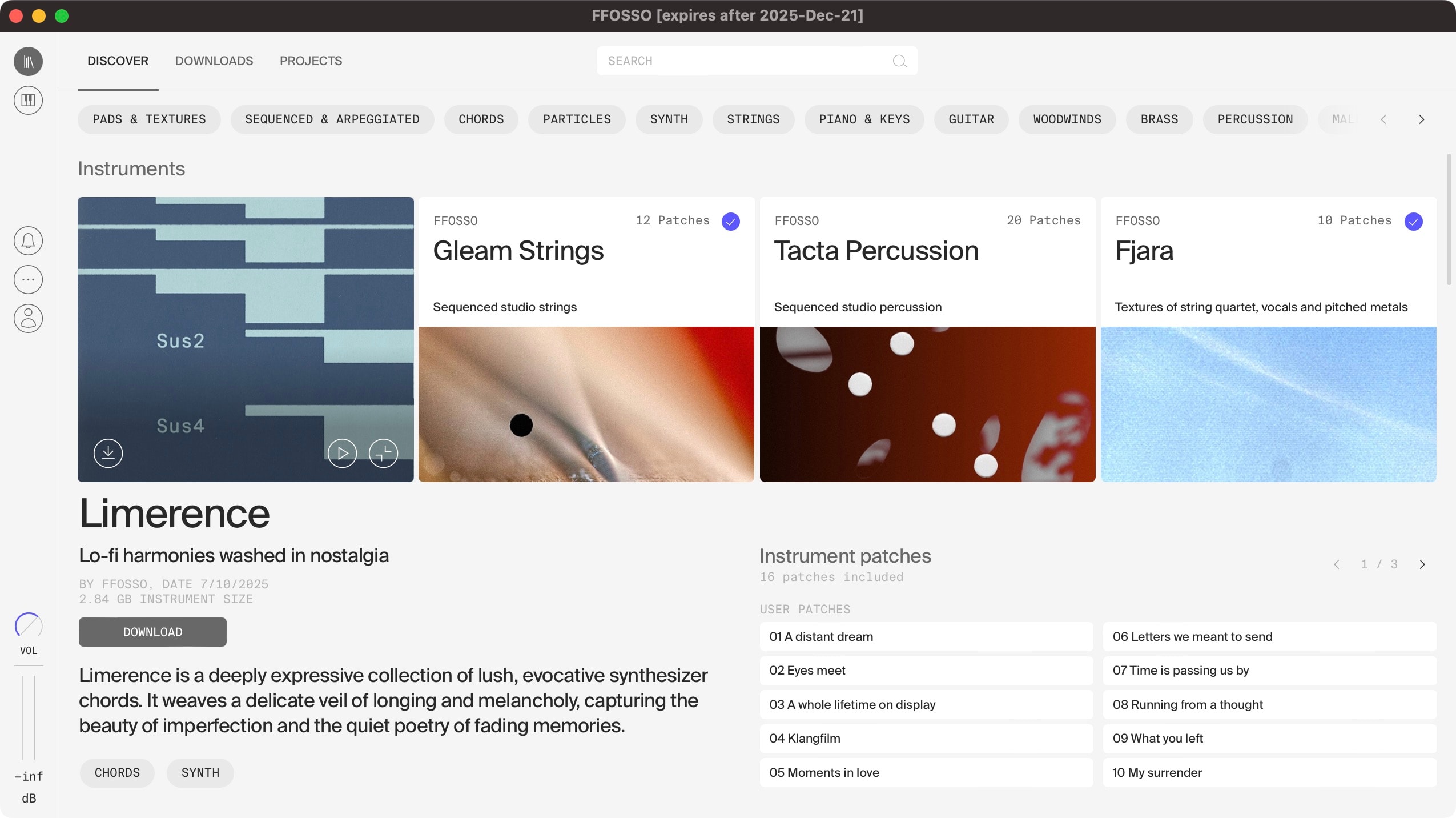 FFOSSO Instrument Card and detail view in browser
