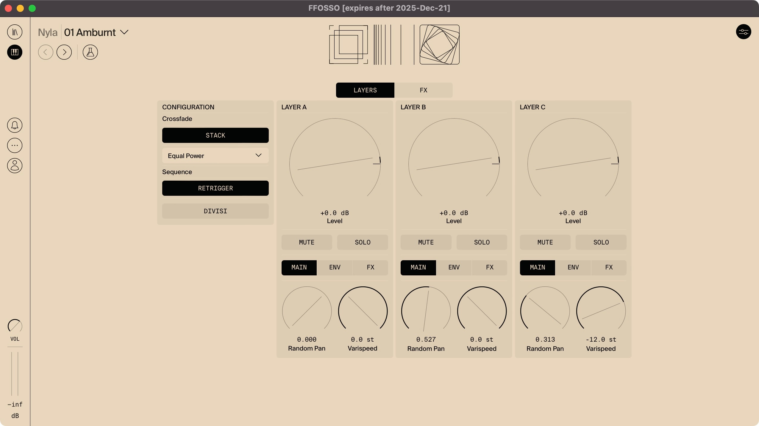 Layer settings of the Threads engine